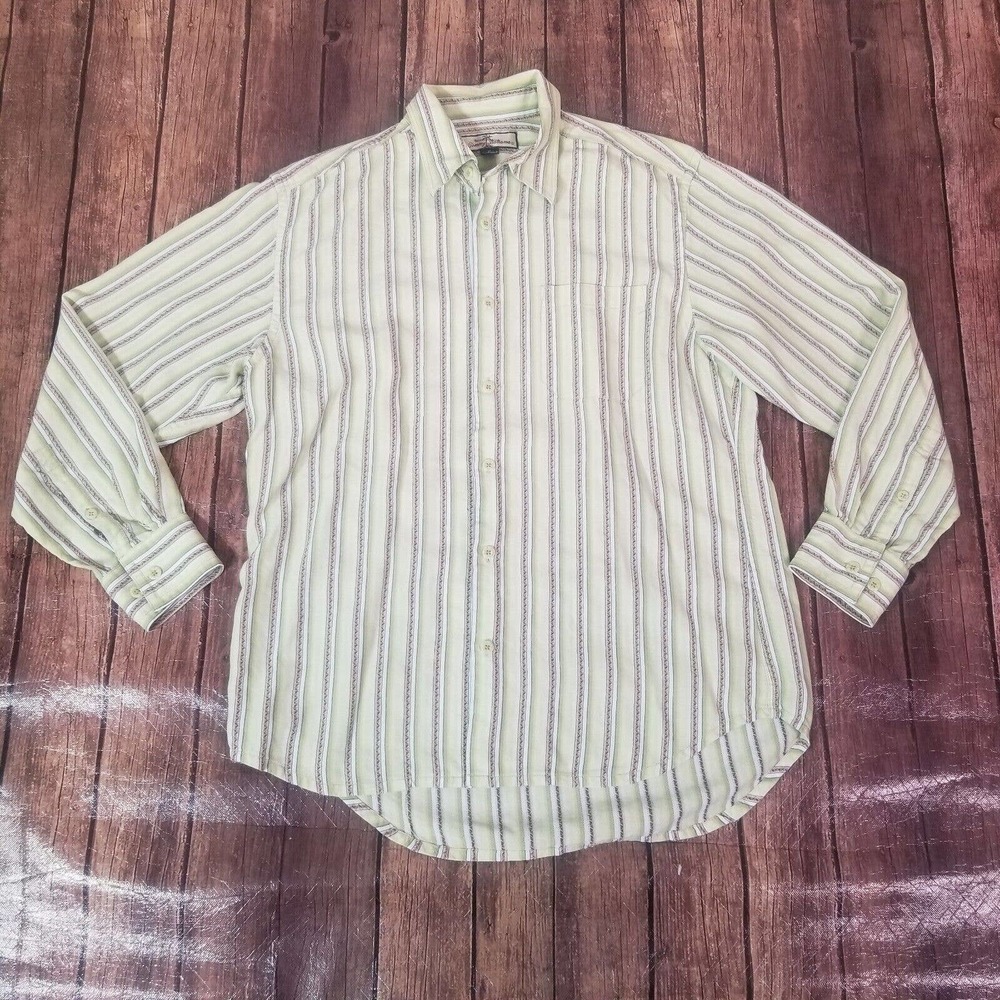 Tommy Bahama Mens Shirt Yellow-Green M‎ Medium Button Down Striped Long Sleeve